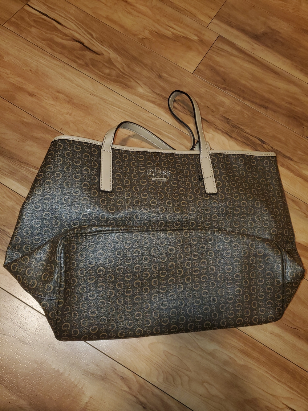 Coach Brown Signature Tote with Cream Trim and Handles